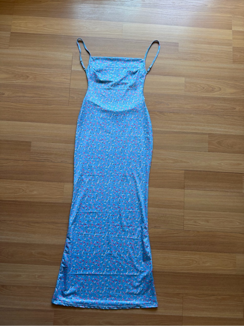 Amazon Essentials Blue Floral Slip Maxi Dress with Spaghetti Straps